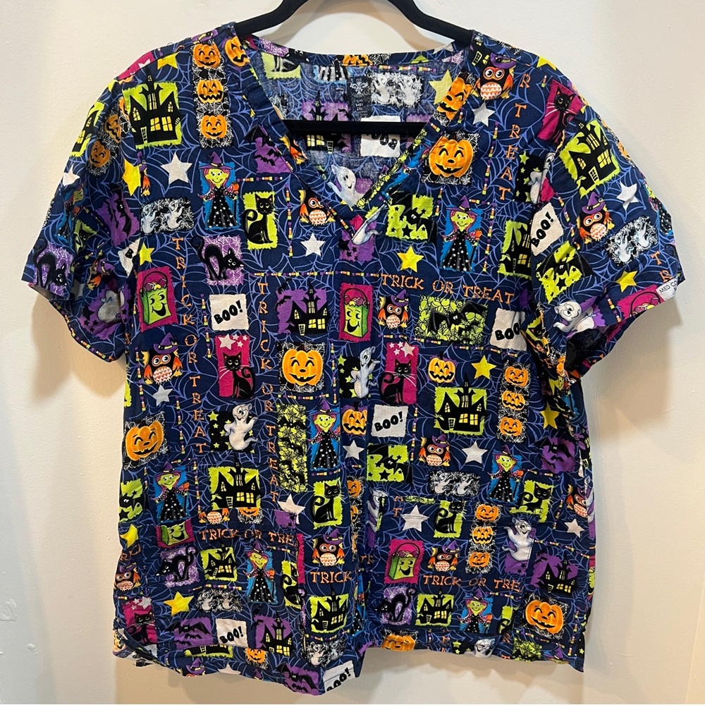 Med Couture Trick or Treat Glitter Halloween Scrub Top